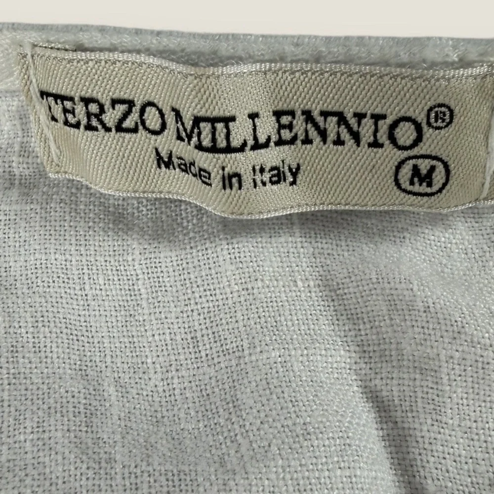 Terzo Millennio Blouse‎ Top M White 100% Linen Made in Italy Bell Sleeve Crochet - Picture 2 of 6